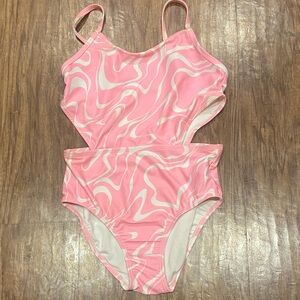Old Navy Pink and Cream Swirl Cutout One-Piece Swim